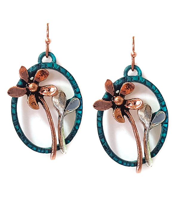 Vintage metal flower and sprout earring