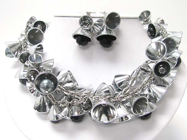 Multi bell charm dangle necklace earring set