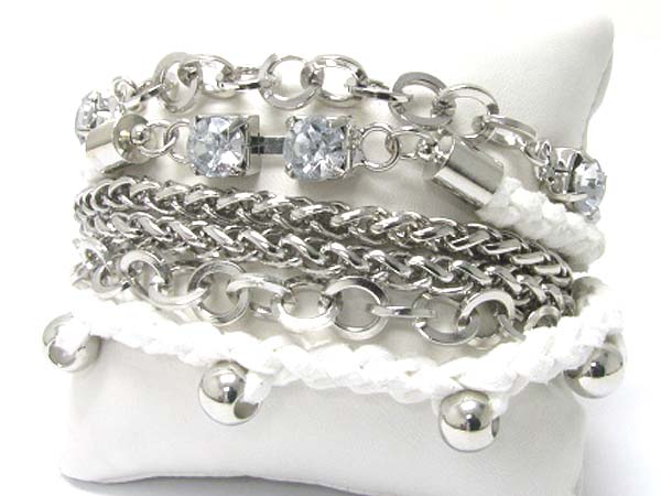 BARIDED SUEDE AND CRYSTAL WOTH MULTI MIXED CHAIN LINK BRACELET