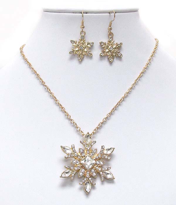 Crystal deco snowflake necklace earring set