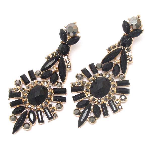 Crystal and baguette stone mix flower drop earring