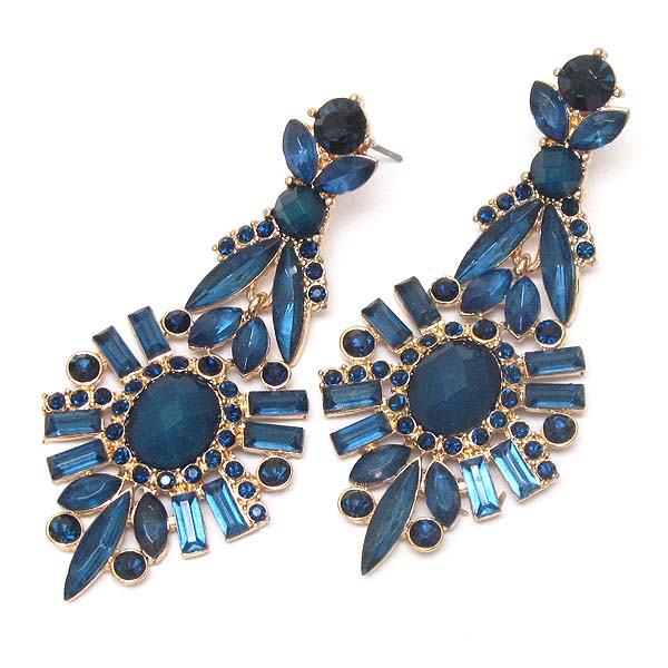 Crystal and baguette stone mix flower drop earring