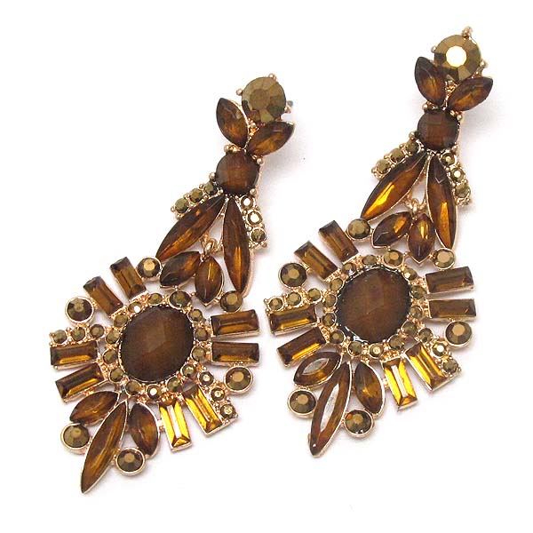 Crystal and baguette stone mix flower drop earring