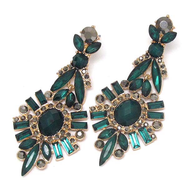 Crystal and baguette stone mix flower drop earring