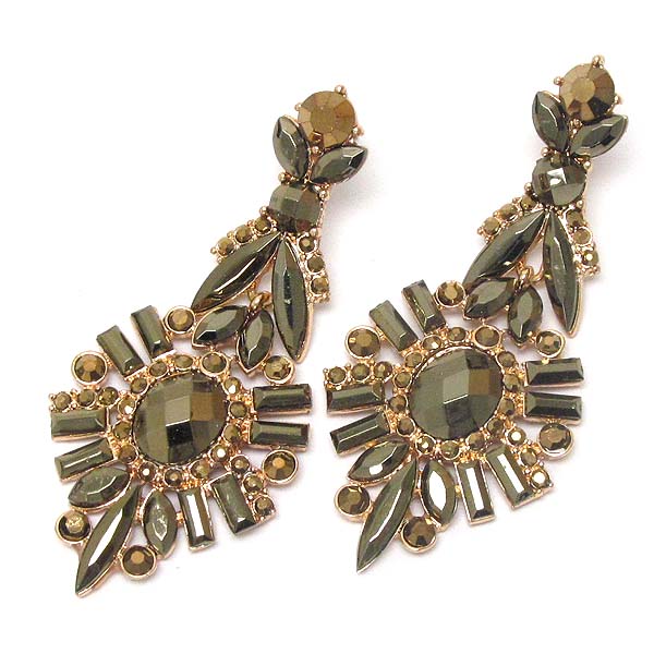 Crystal and baguette stone mix flower drop earring