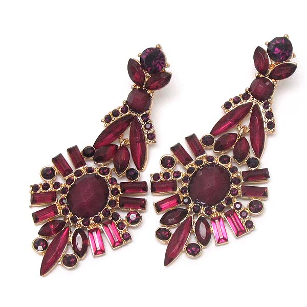 Crystal and baguette stone mix flower drop earring