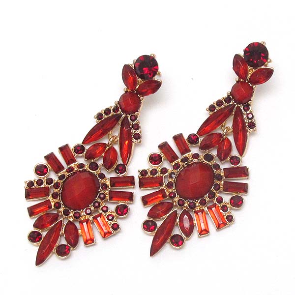 Crystal and baguette stone mix flower drop earring