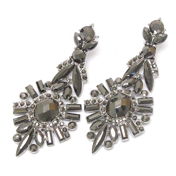 Crystal and baguette stone mix flower drop earring
