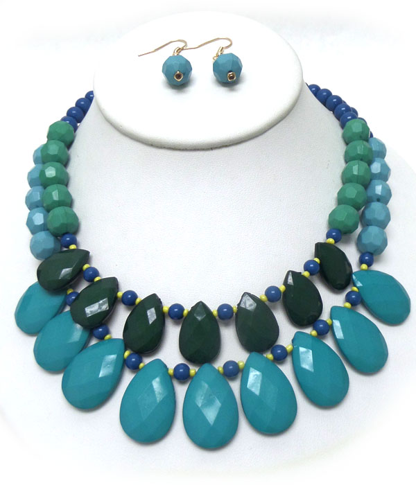 LAYER MULTI FACET ACRYLIC TEARDROPS STATEMENT NECKLACE SET