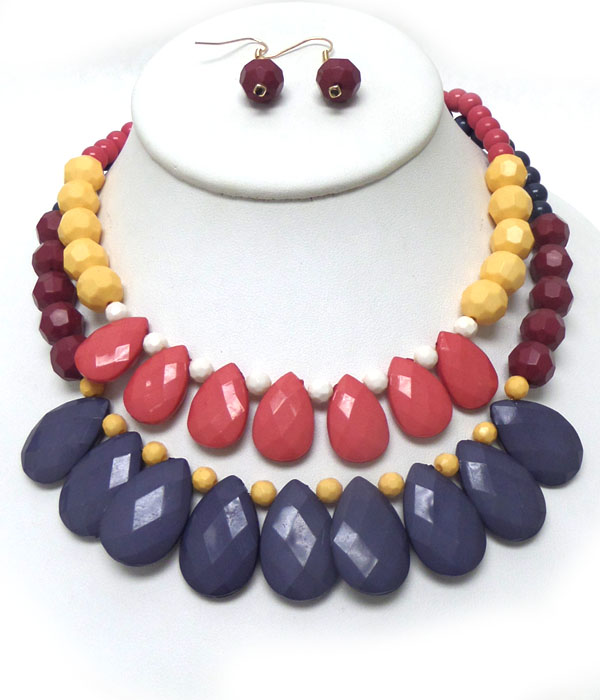 LAYER MULTI FACET ACRYLIC TEARDROPS STATEMENT NECKLACE SET