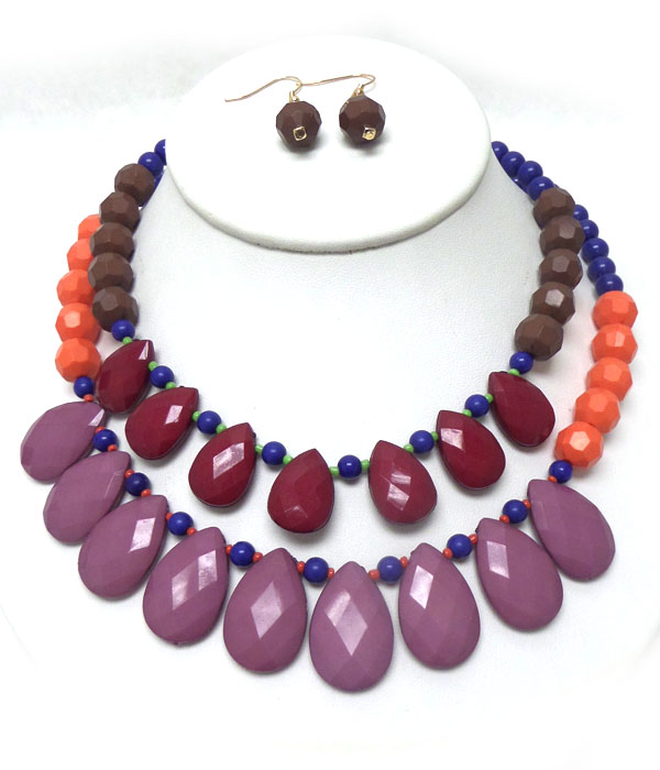 LAYER MULTI FACET ACRYLIC TEARDROPS STATEMENT NECKLACE SET