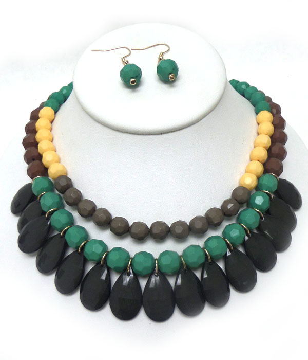 LAYER MULTI FACET ACRYLIC TEARDROPS STATEMENT NECKLACE SET