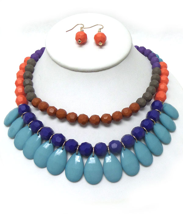 LAYER MULTI FACET ACRYLIC TEARDROPS STATEMENT NECKLACE SET