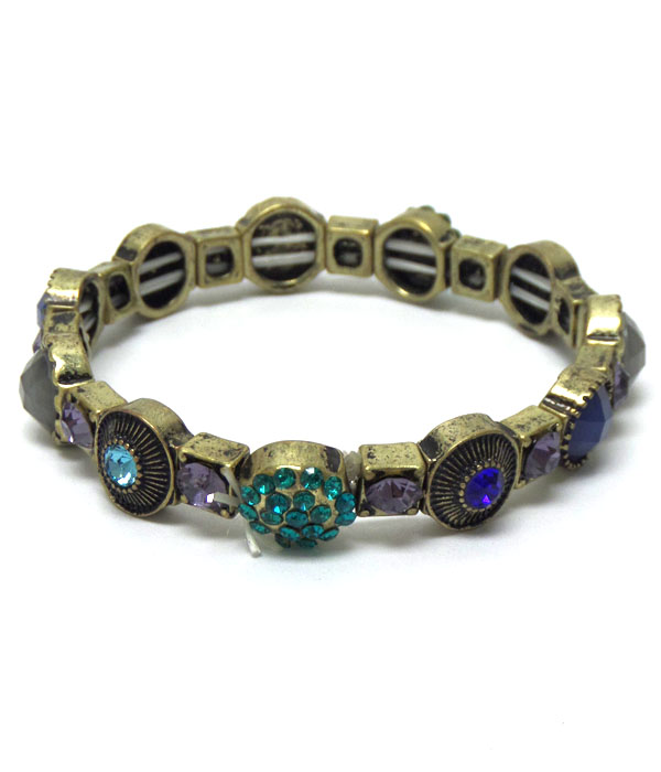 Multi crystals textured metal bracelet 