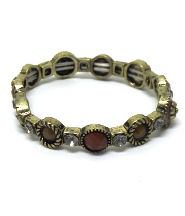 Multi crystals textured metal bracelet 