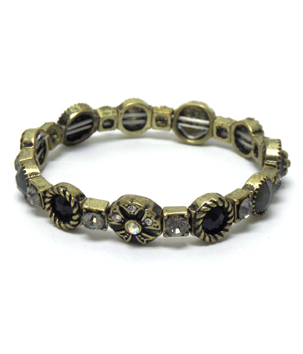 Multi crystals textured metal bracelet