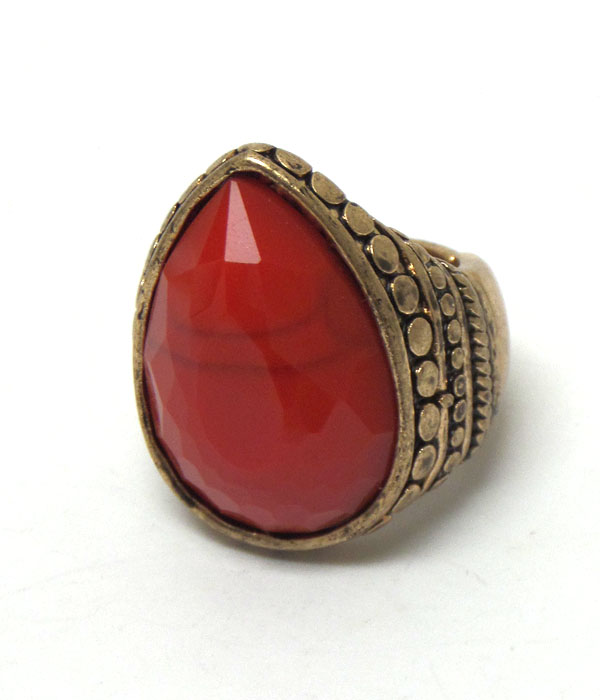 Burn silver with border and stone center ring
