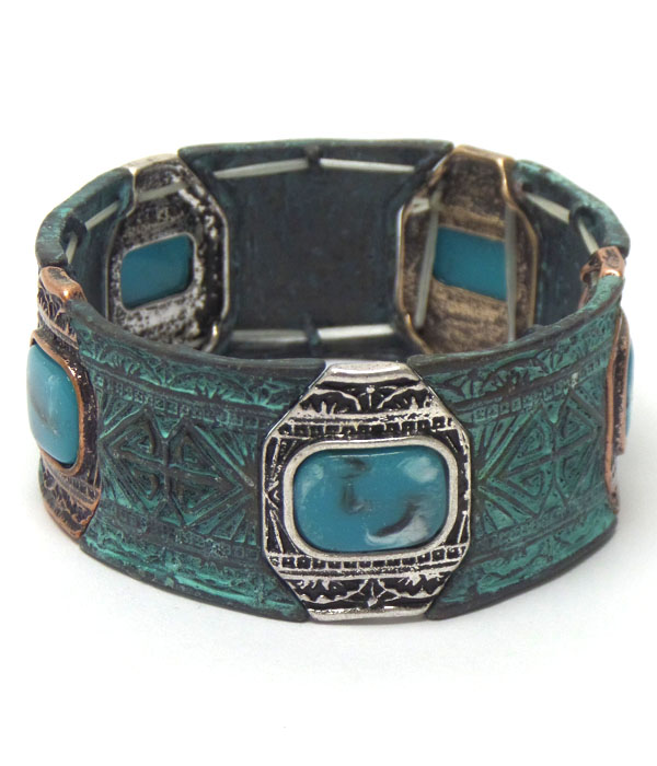 Textured vintage metal design  stone bracelet