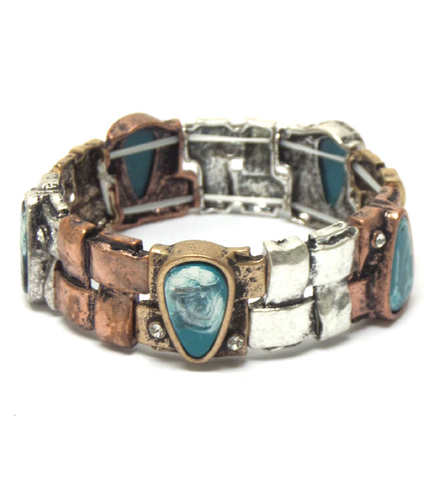 Textured metal design  stone bracelet 