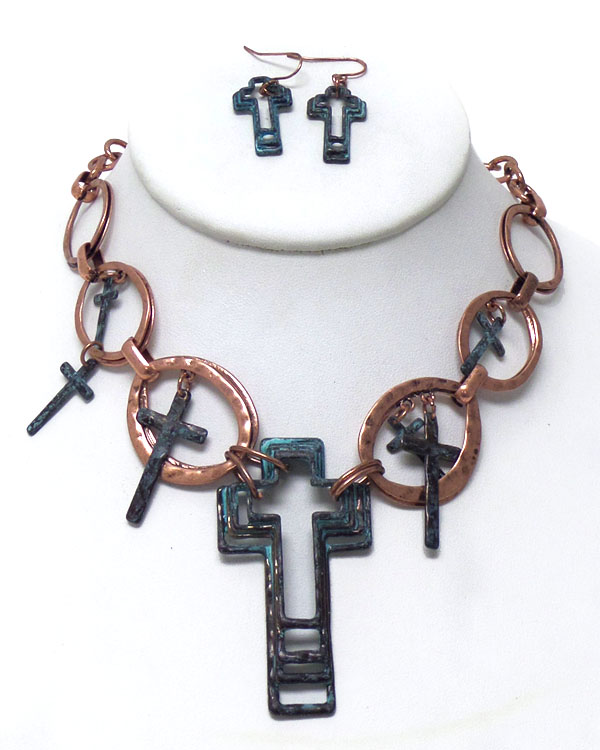 Rustic vintage multi metal crosses necklace set