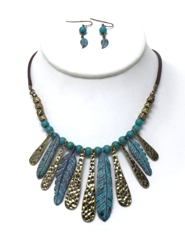 Rustic vintage multi metal think linked leafs necklace set