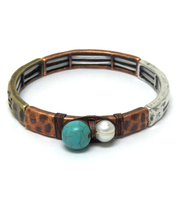 Multi metal with turquoise stone bracelet