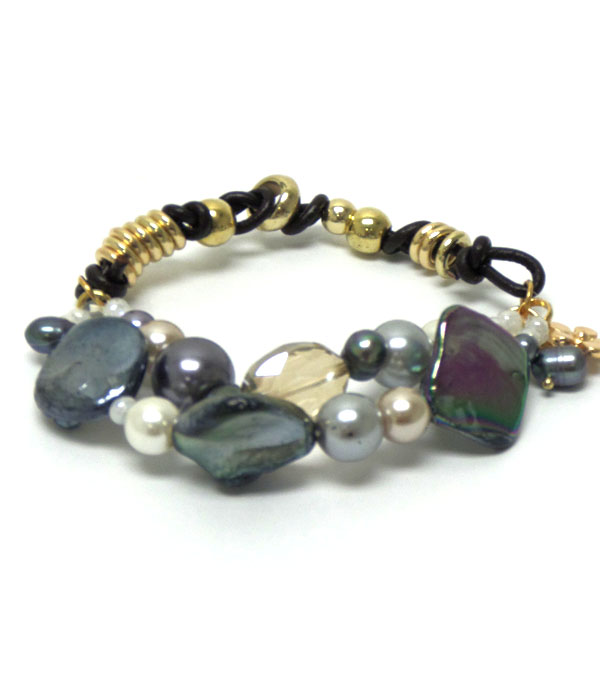 LINKED STONE AND PEARL BRACELET