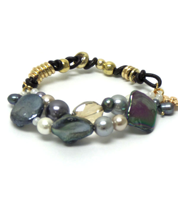 Linked stone and pearl bracelet