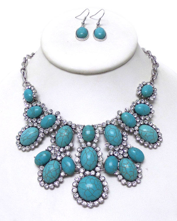 Turquoise stone with crystals necklace set