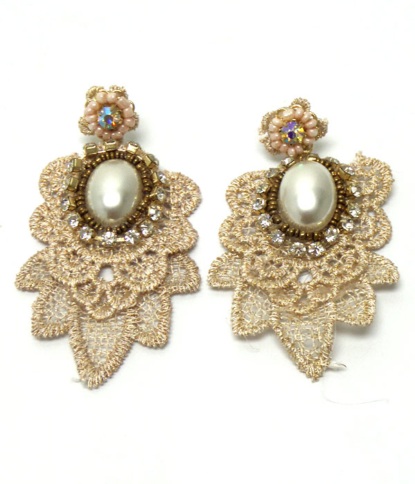 Vintage lace with pearl earrings