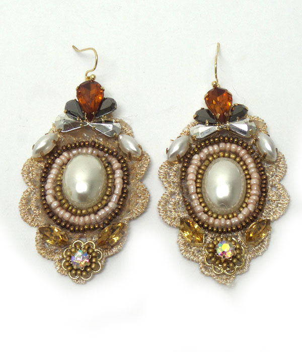 Vintage lace with pearl earrings