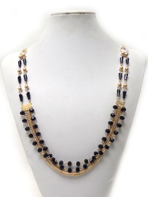 THREE LAYER BEADS AND CHAIN NECKLACE 