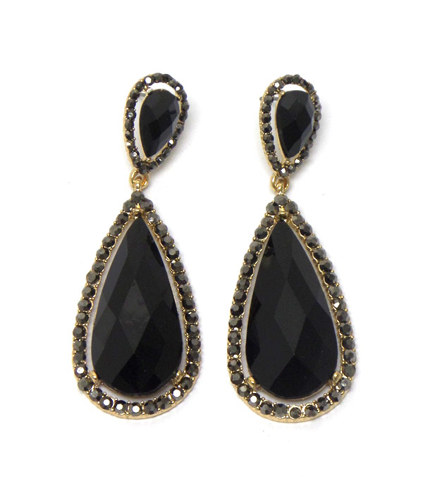 Facet teardrop and crystal edge drop earring