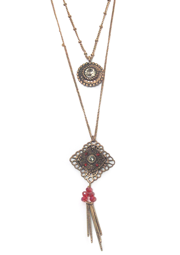 Bohemian style metal filigree double layer necklace