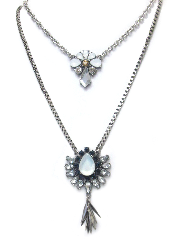 Bohemian style crystal mix pendant double layer necklace set