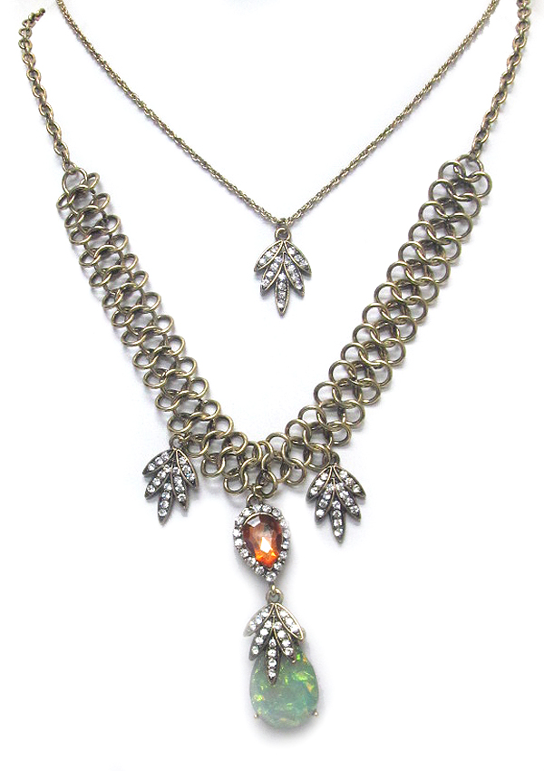 Bohemian style crystal pendant double layer necklace sdet