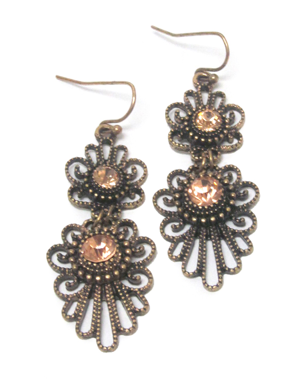 Bohemian style crystal and metal filigree earring