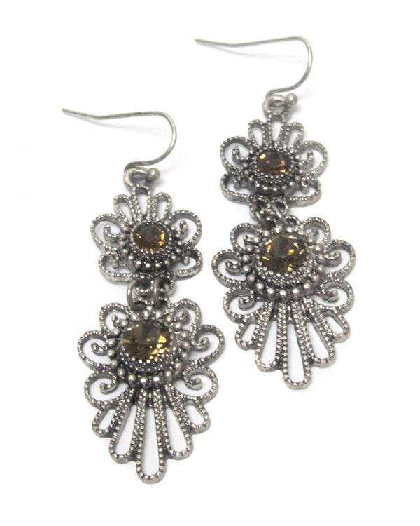 Bohemian style crystal and metal filigree earring