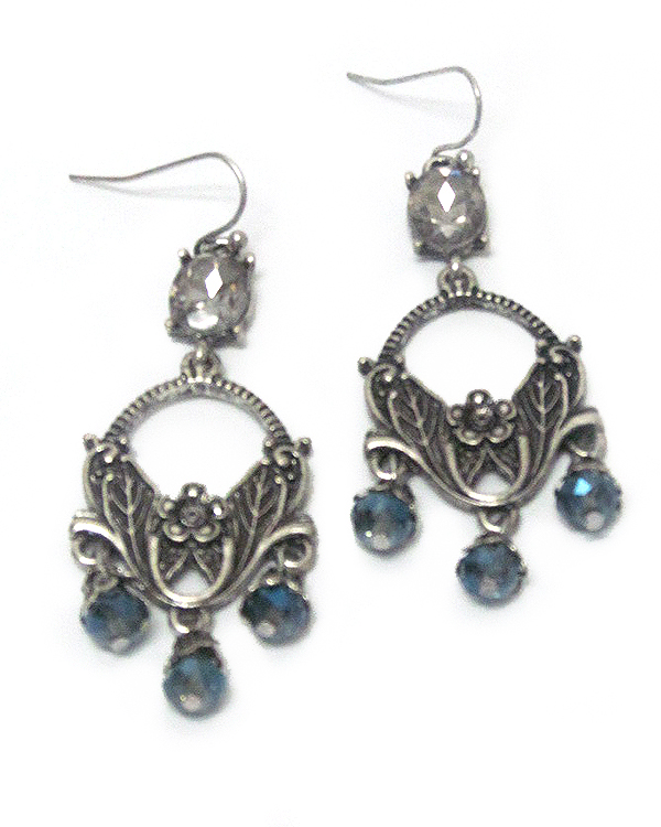 Bohemian style metal leaf textured stone drop earring