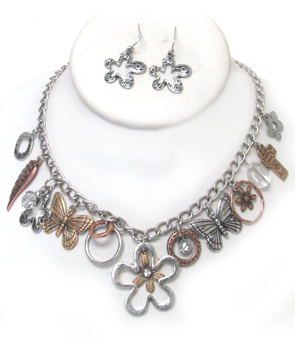 Chicos style vintage metal garden theme necklace set