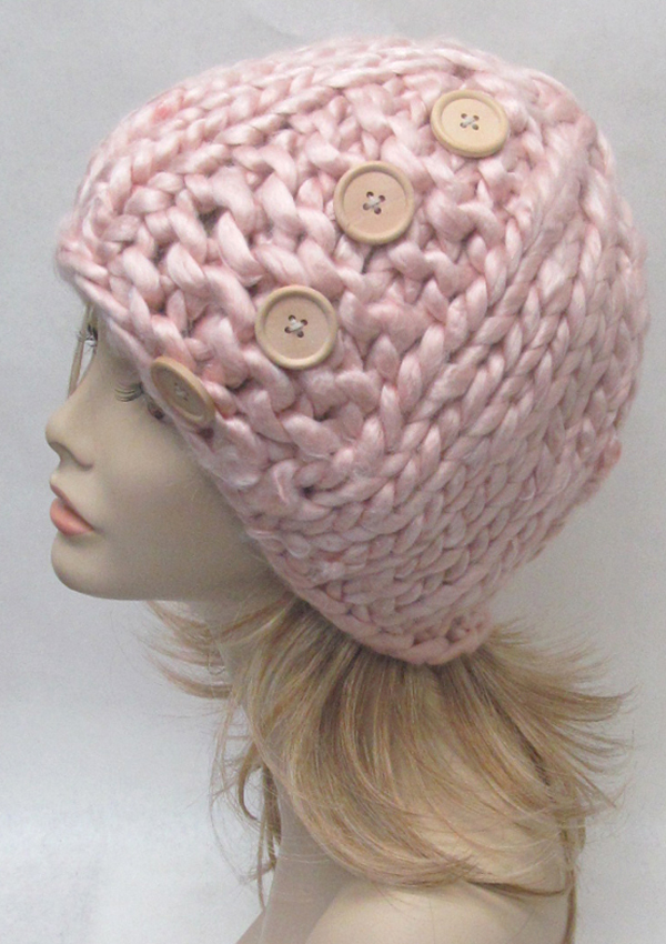 Premium hand knit button accent oversize loopy mango beanie