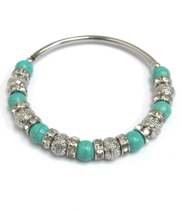 Multi bead and crystal rondelle stretch bracelet