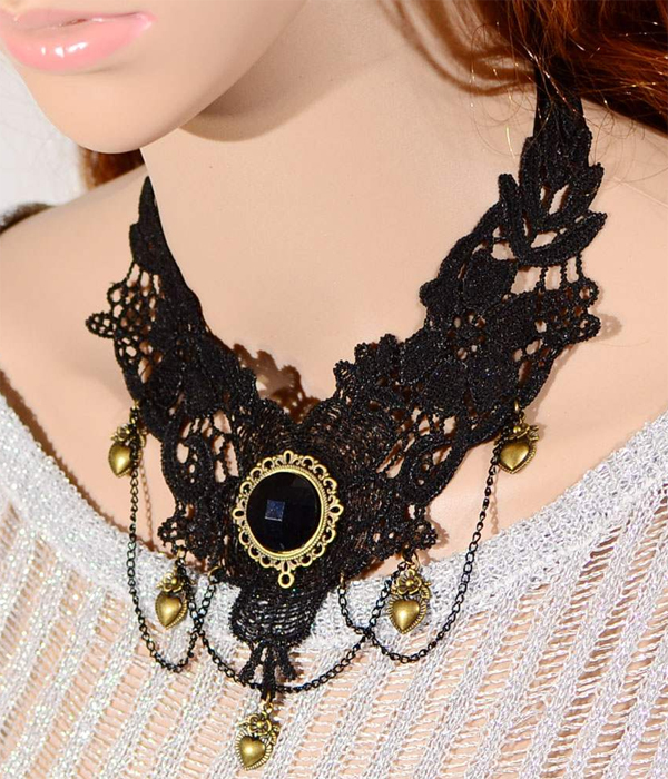 Handmade retro gothic steampunk lace chocker necklace
