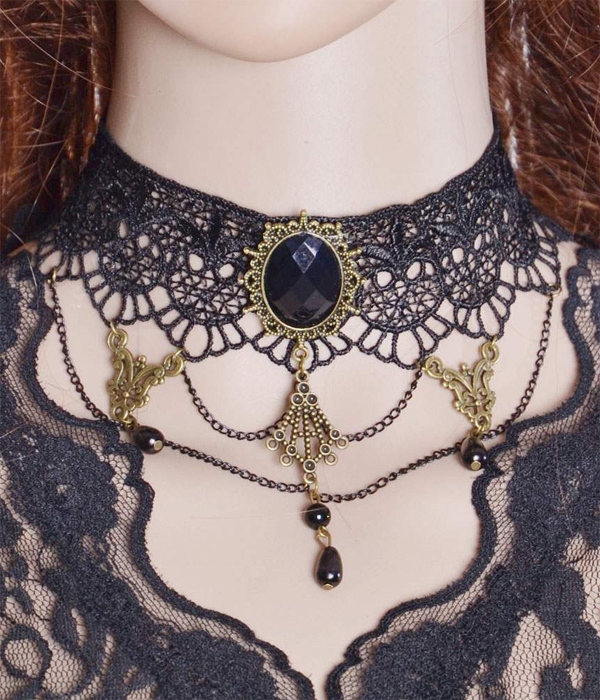 Handmade retro gothic steampunk lace chocker necklace