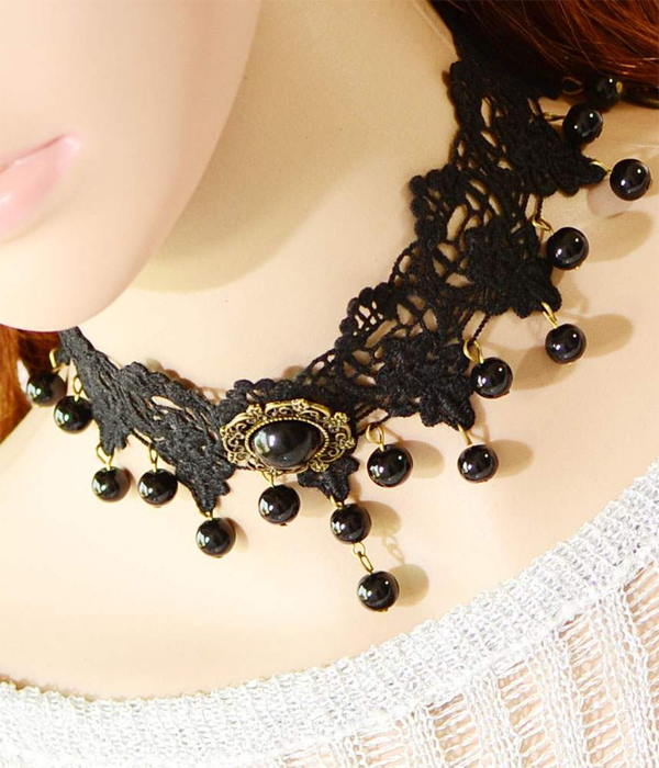 Handmade retro gothic steampunk lace chocker necklace