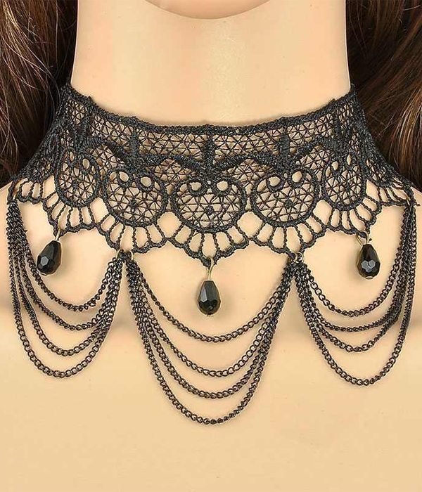Handmade retro gothic steampunk lace chocker necklace