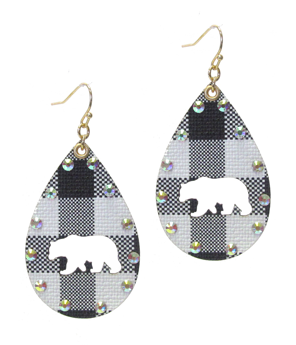 Buffalo plaid check pattern teardrop earring - mama bear