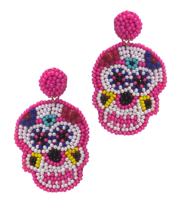 Handmade seedbead skull earring