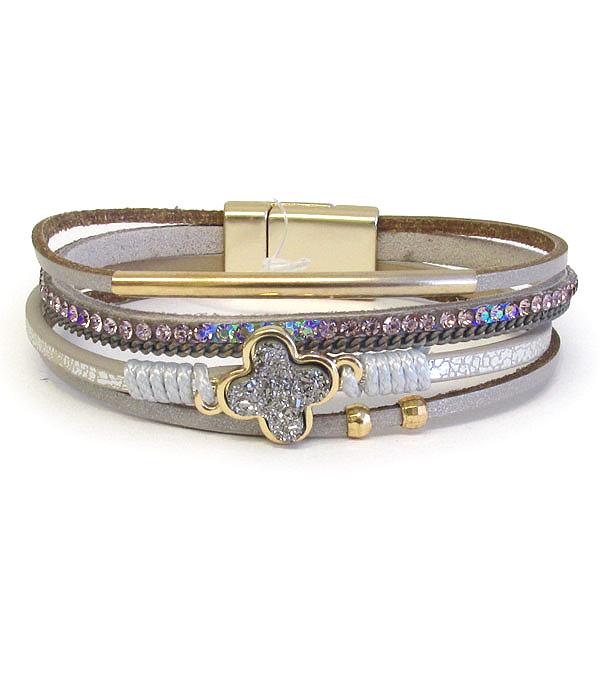 MULTI LAYER LEATHERETTE MAGNETIC BRACELET - DRUZY QUATREFOIL