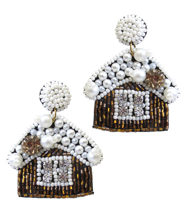 HANDMADE MULTI SEEDBEAD SNOW HOUSE EARRING